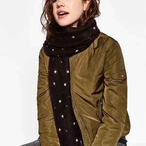 ZARA Black Gold Metallic Thread Star Scarf Special Limited Edition
